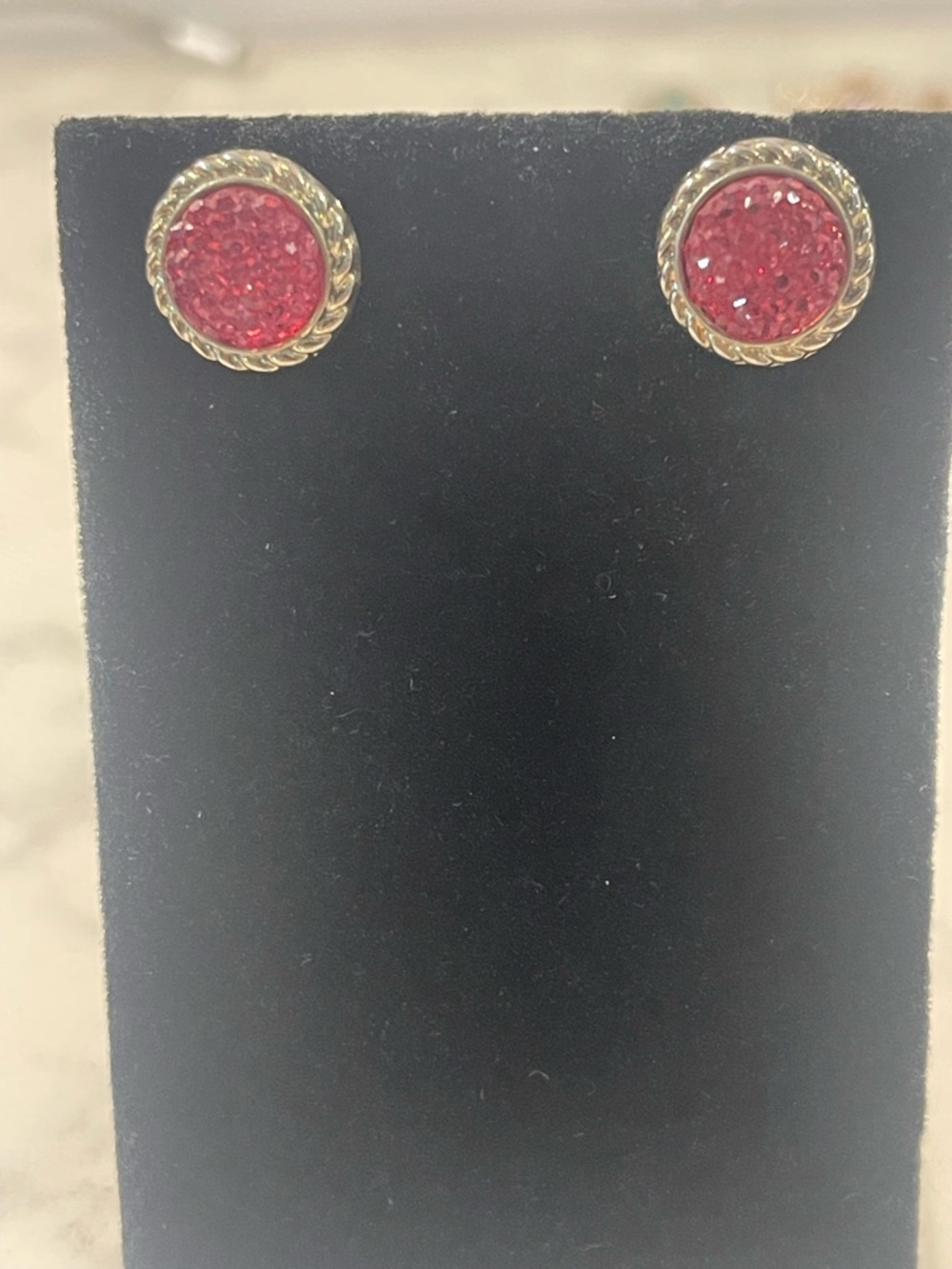 Gold-Trim Pink Druzy Stud Earrings
